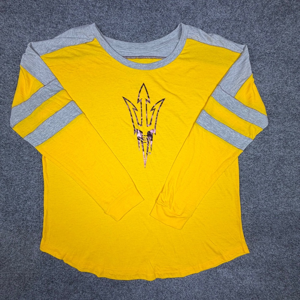 Colosseum ASU Sun Devils Women XL Yellow Long Sleeve Pitchfork Logo T-Shirt NWOT